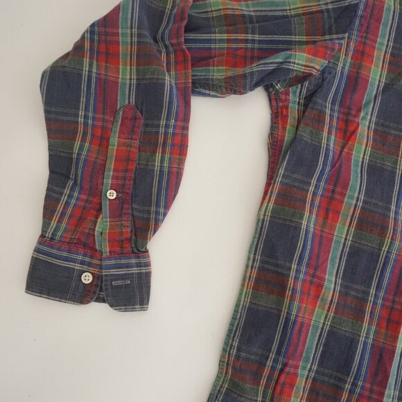 Vintage '90S Polo Ralph Lauren Navy Red Plaid Button Down Dress Shirt Medium - Picture 9 of 11